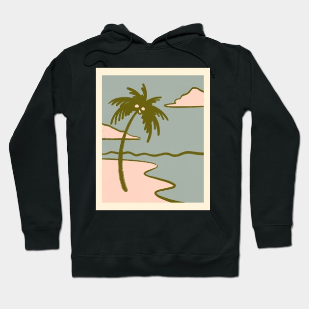 Beach Palm Tree 1 Retro Midcentury Hoodie by Trippycollage